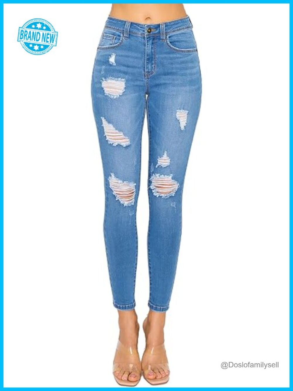 High Rise Skinny Jeans With Shredding & Rips, Modal Stretch, Push-Up Fit
